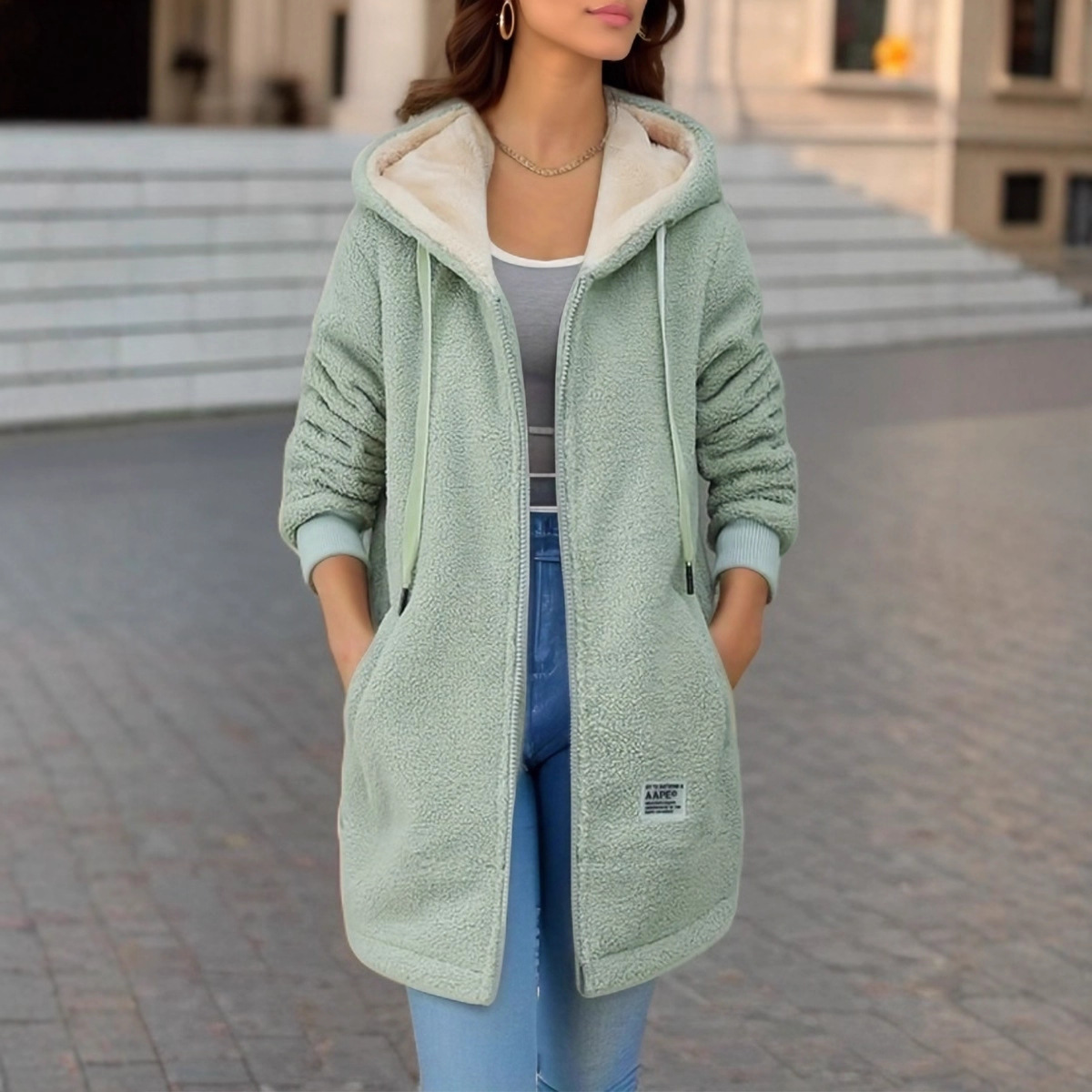 Thick Fleece Mid Length Jacket - đánh giá và giá Sherpa Hoodie Fleece