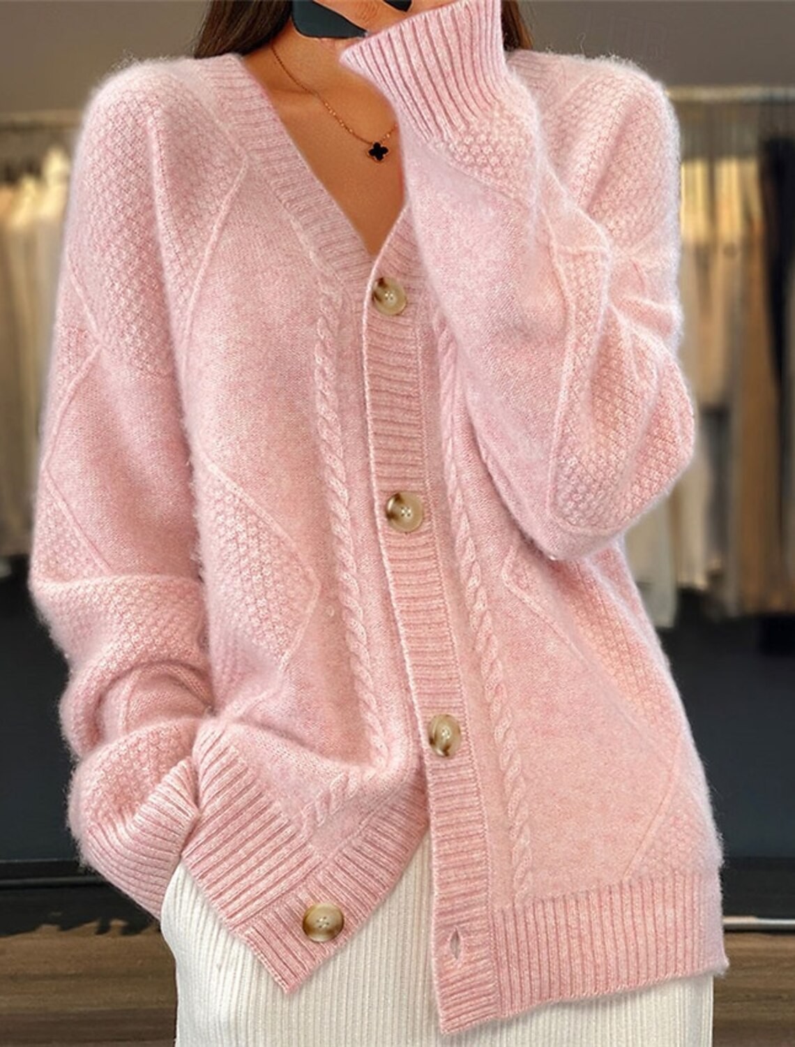 Women V Neck Cable Knit Cardig - đánh giá và giá Down Jacket Packable