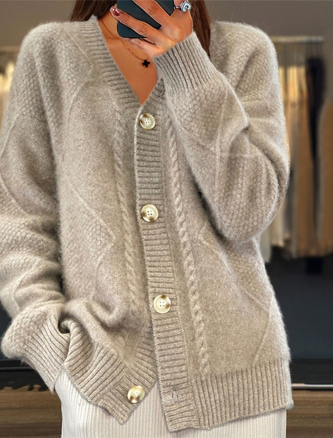 Women V Neck Cable Knit Cardig - đánh giá và giá Down Jacket Packable